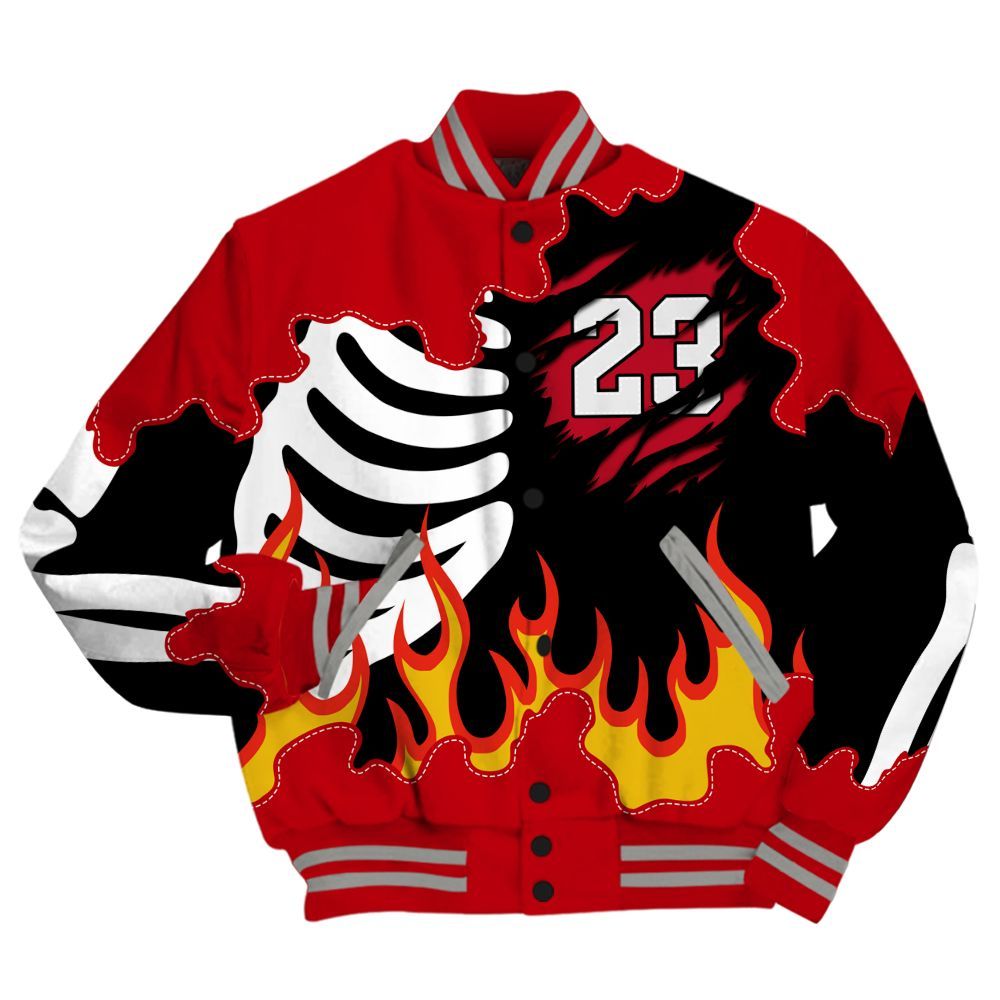 Varsity Jacket To Match Air Griffey Max Gray Reds 1s - Burning Skeleton 23 G.O.A.T All Over Print
