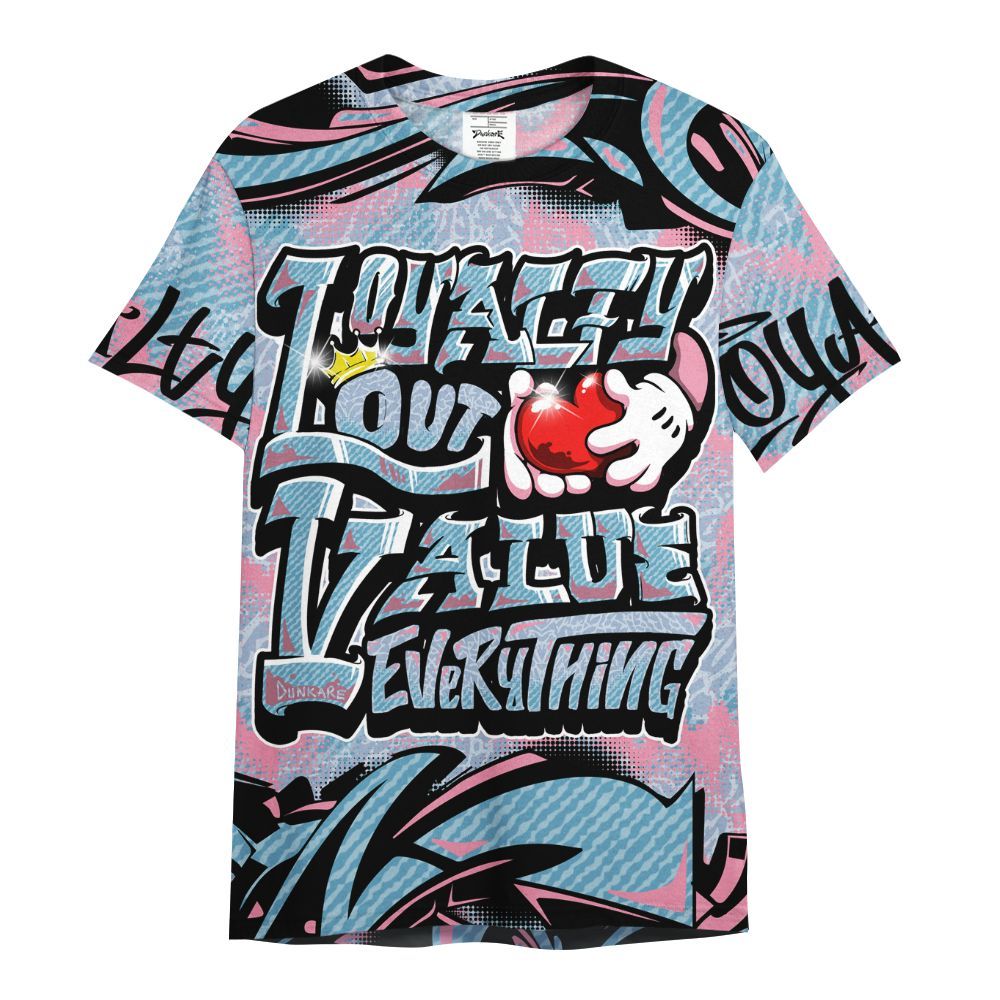 Shirt To Match Denim Pink Glow 3s - Loyalty Out Value Graffiti All Over Print