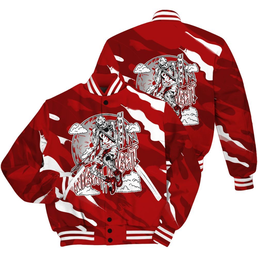 Varsity Jacket To Match Red Taxi 12s Shirt - Seeya Skeleton Colored All Over Print