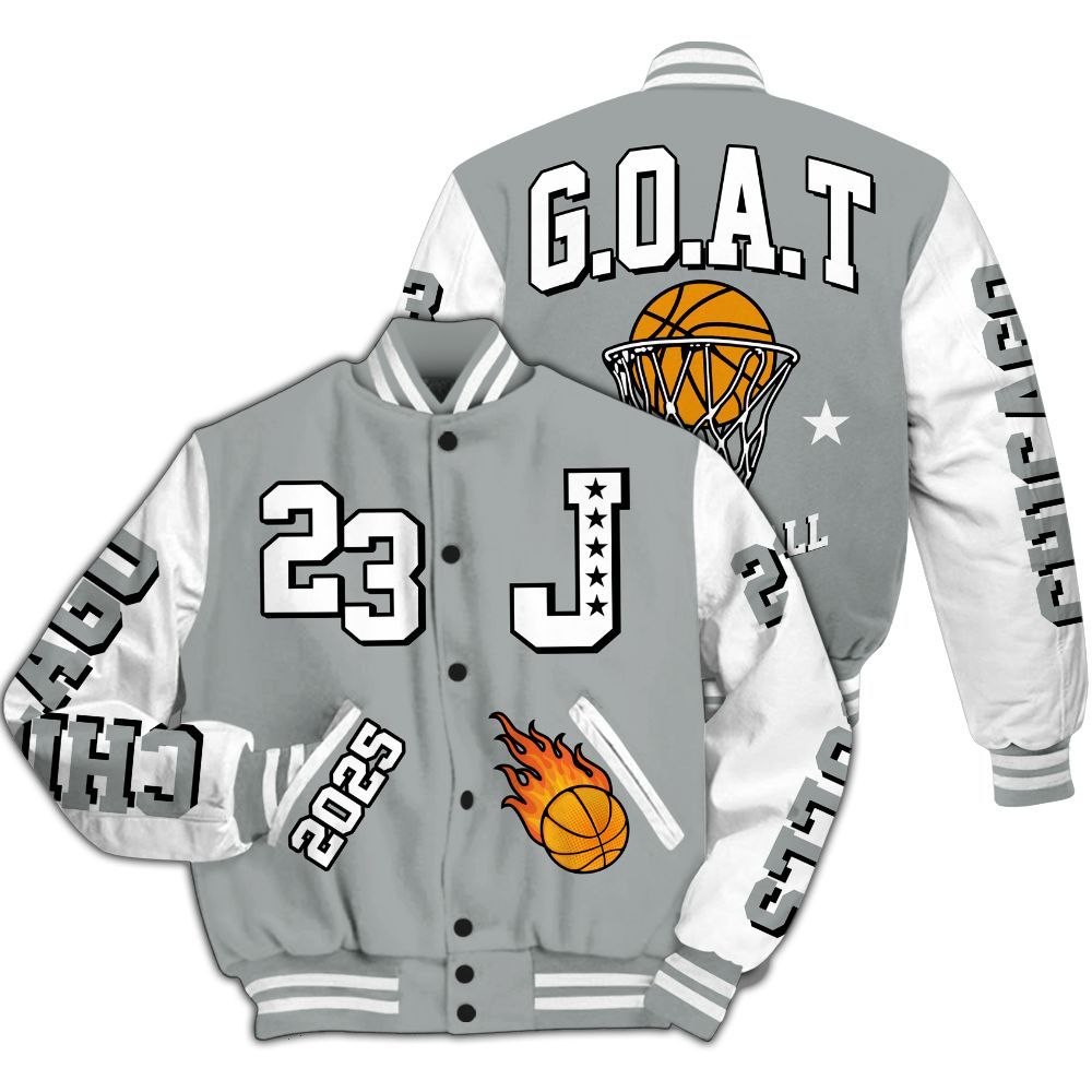 Varsity Jacket To Match Dunk Low White Light Smoke Grey - Chicago 23 Basketball All Over Print