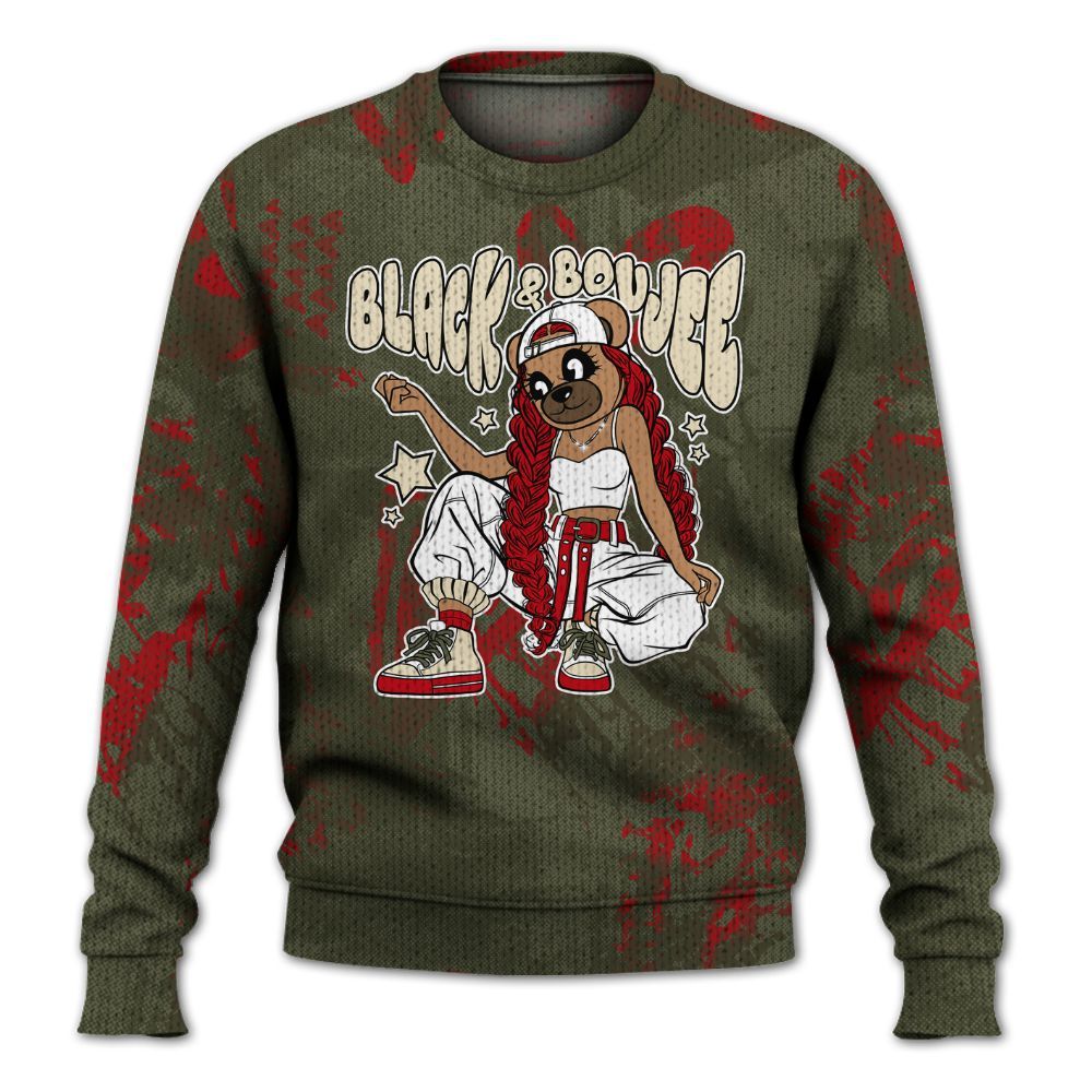 Knitted Sweater To Match Travis Scott Low OG Medium Olive 1s - Boujee Girls Bear Heart Grunge