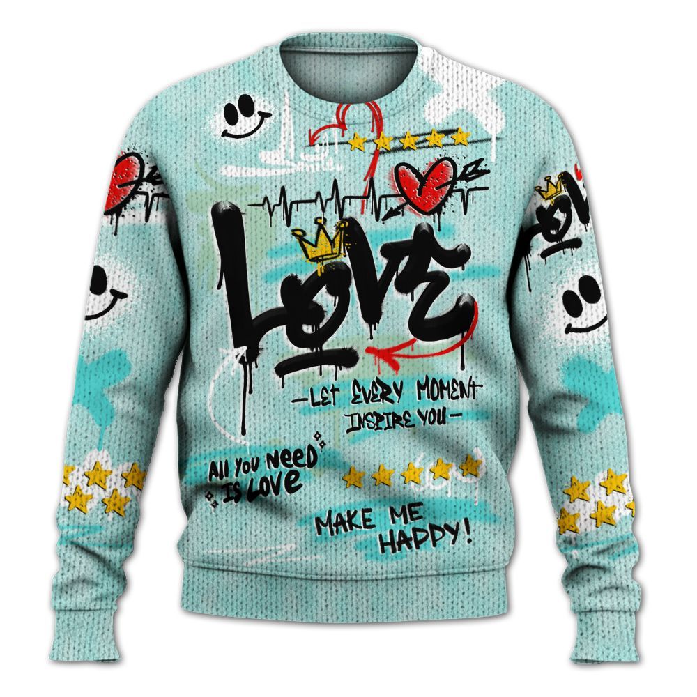 Sweater To Match Low OG Washed Teal 1s - Happy Love Beats Graffiti Graphic