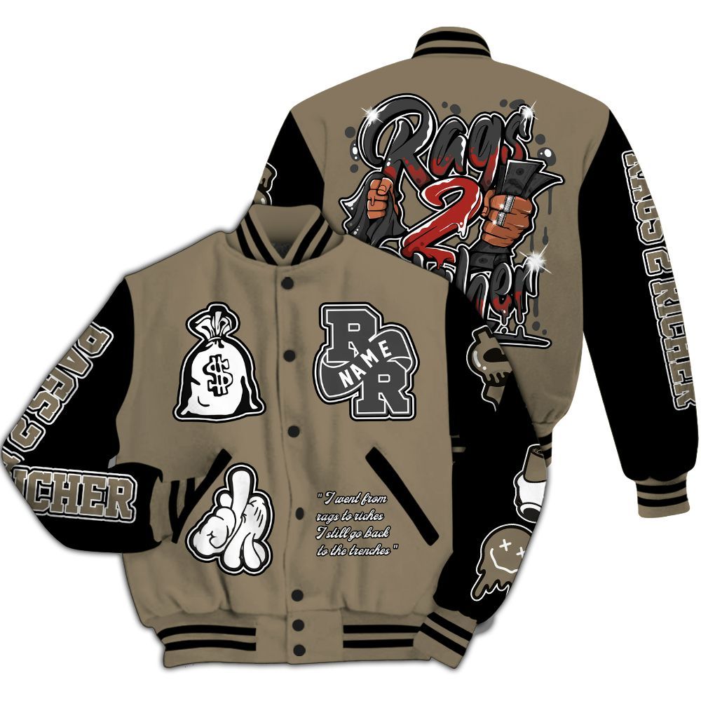 Varsity Jacket To Match Olive 9s - Rag 2 Rich Graphic Custom Name All Over Print