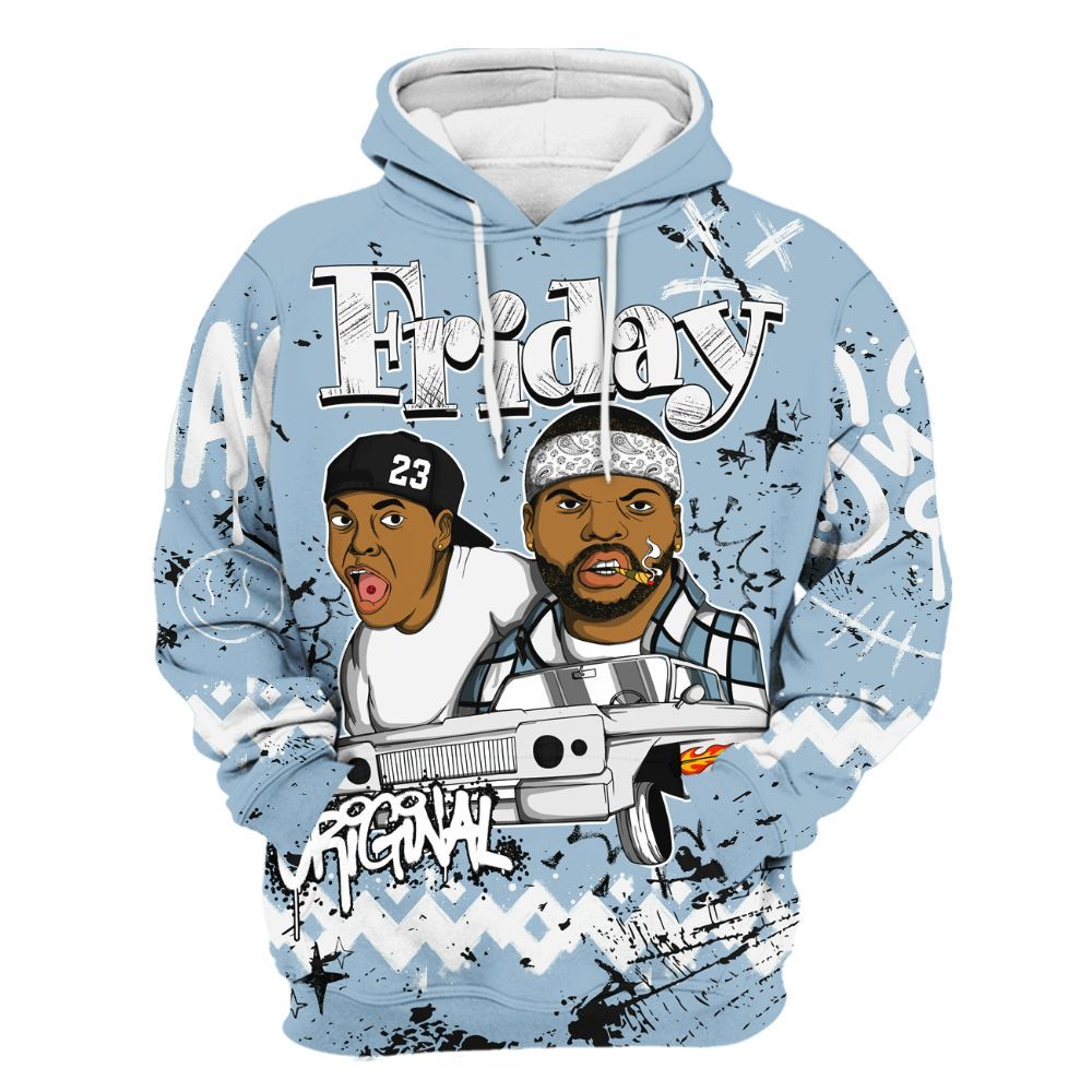 Hoodie To Match Mid Ice Blue 1s - Friday Sneaker Crayon All Over Print