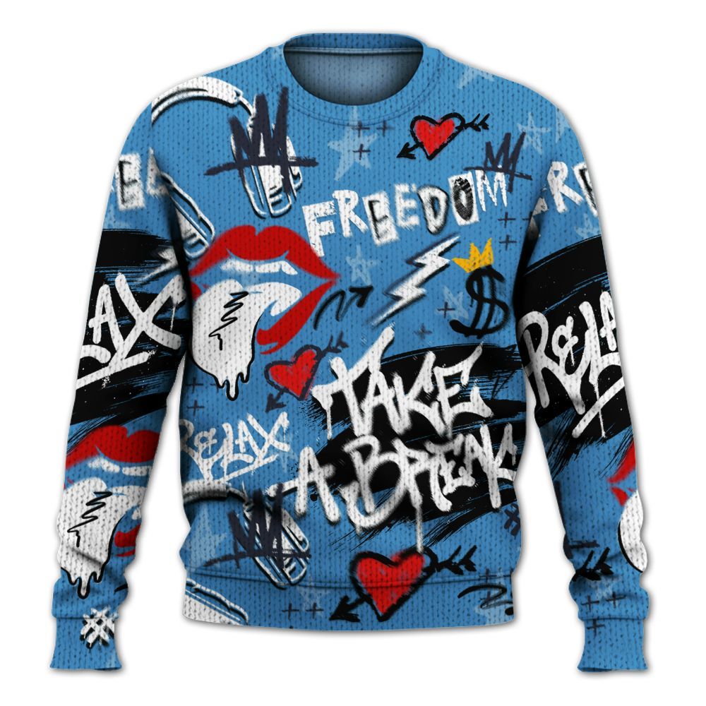 Knitted Sweater To Match Low OG Obsidian 1s - Take Break Freedom Graffiti Streetwear