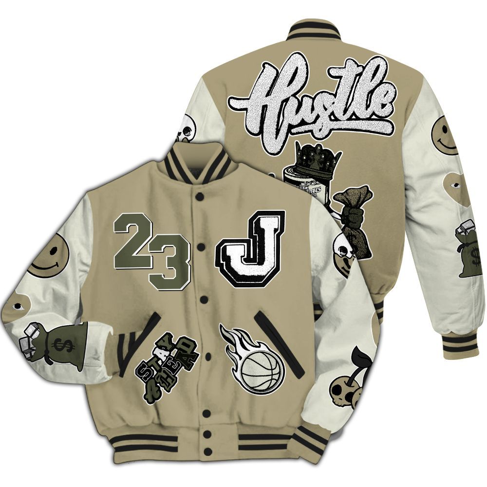 Varsity Jacket To Match Low OG Medium Olive 1s - Hustles Money Number 23 All Over Print