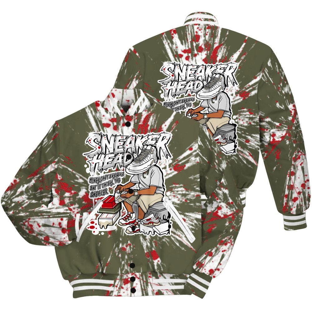 Varsity Jacket To Match Travis Scott Low OG Medium Olive 1s Shirt - Sneakers Headache Graphic Luxury All Over Print