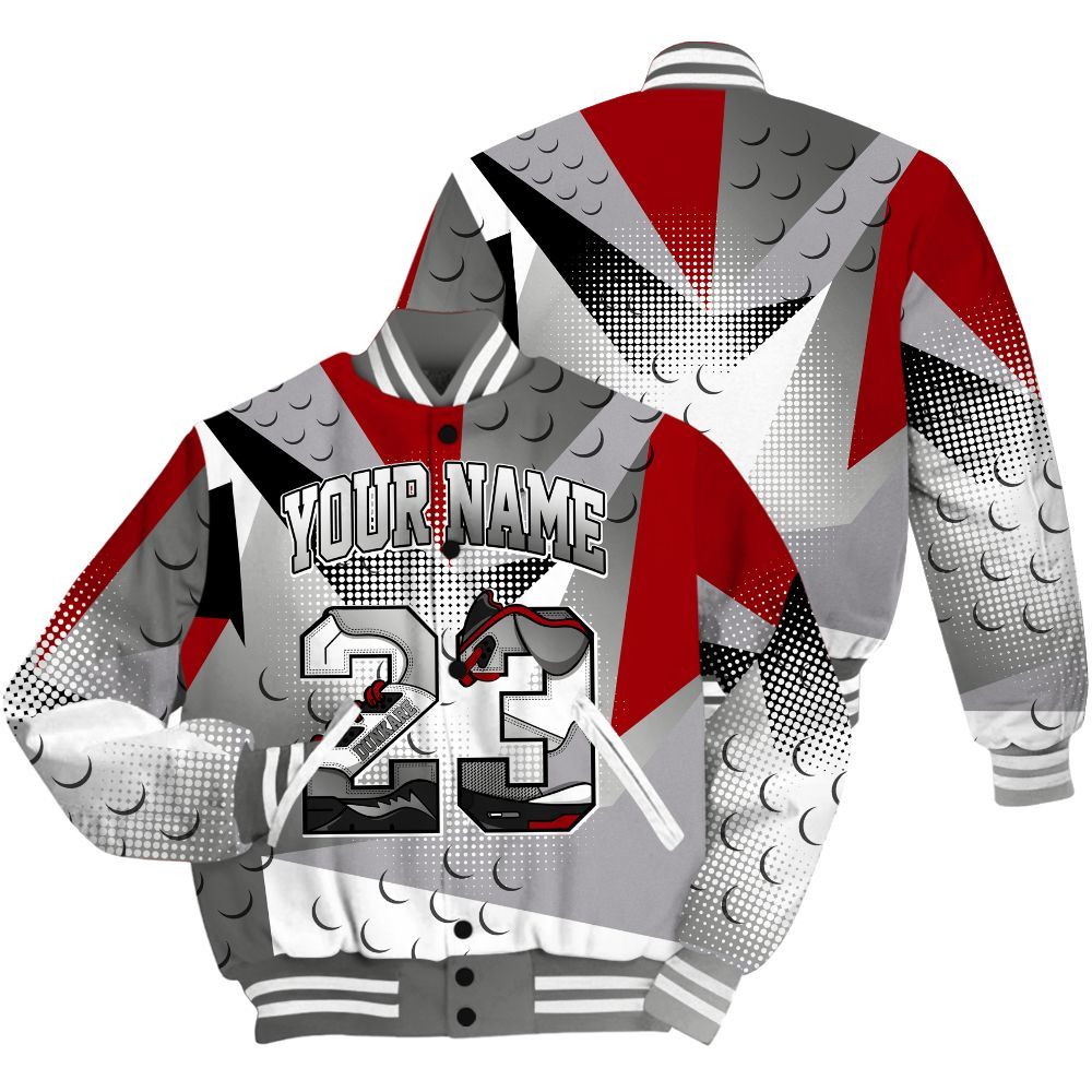 Varsity Jacket To Match Metallic Silver 14s Shirt, Poly Custom Name Number 23 5s All Over Print