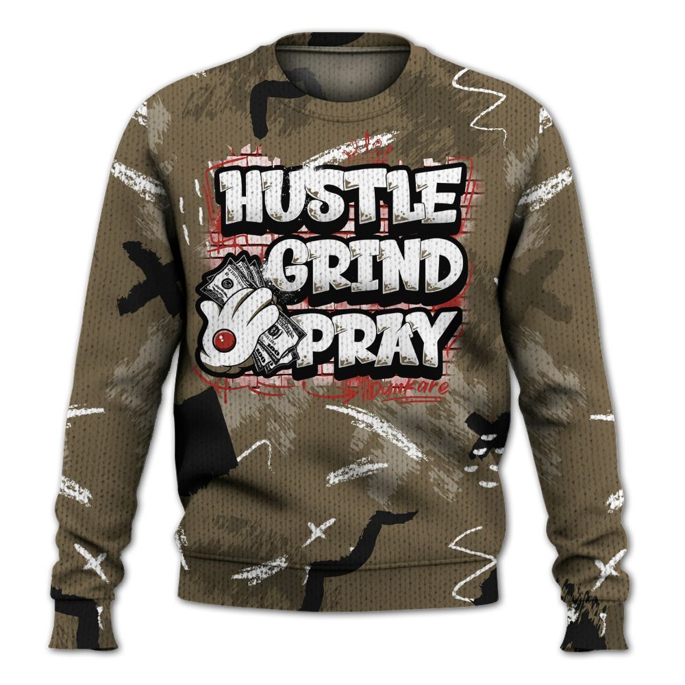 Knitted Sweater To Match Olive 9s - Hustle Grind Pray Retro