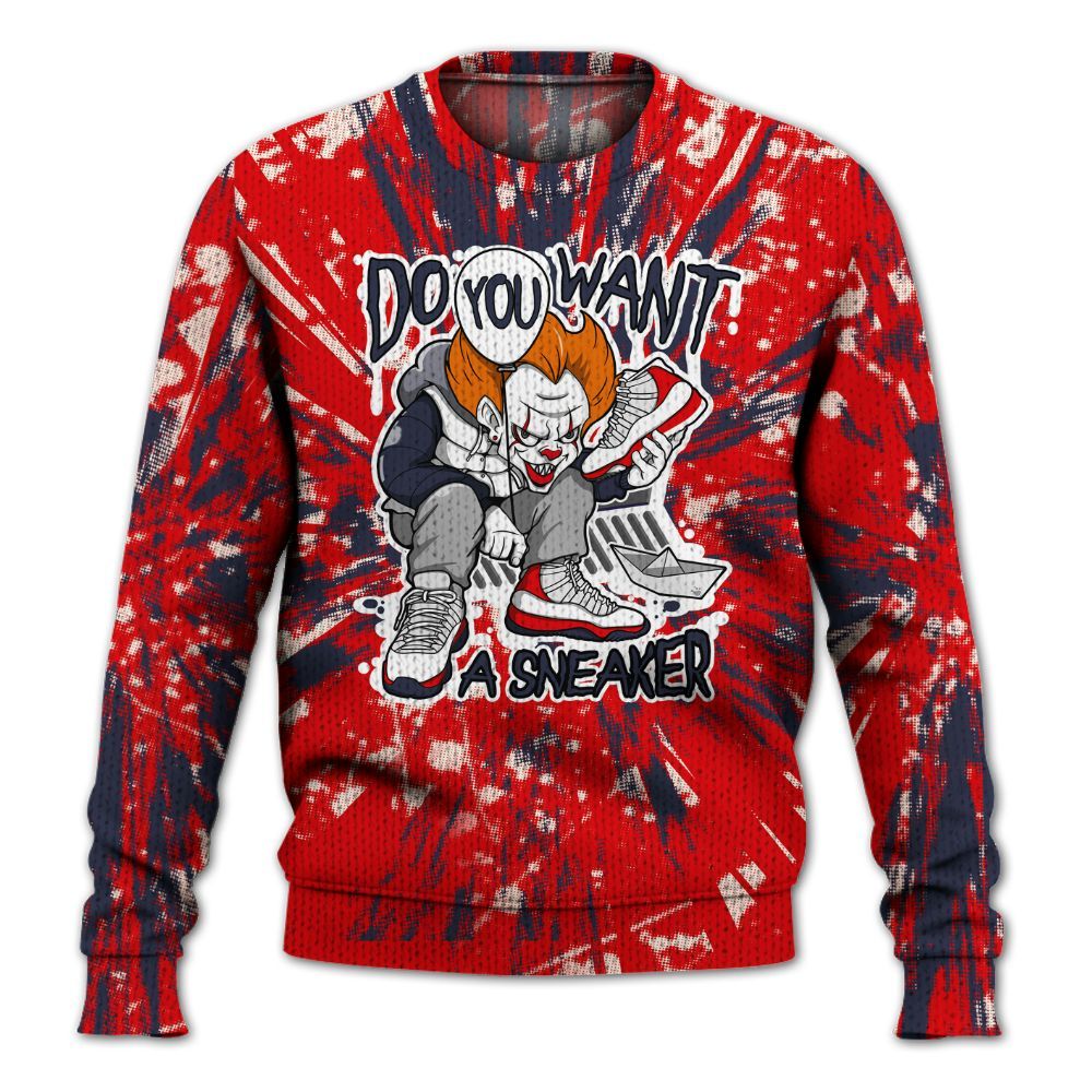 Knitted Sweater To Match Low OG Howard University 1s - Clown Scary Sneakers Graphic Halloween