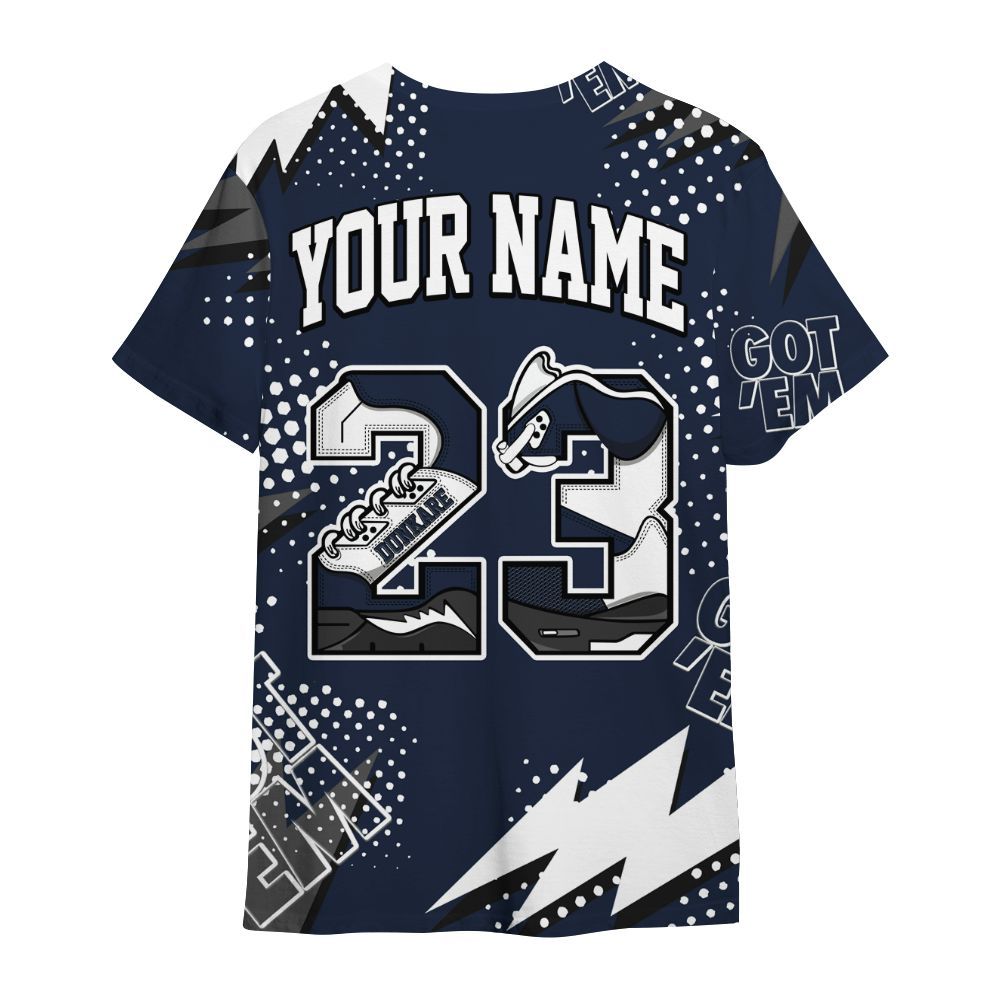 Shirt To Match Dunk Low White Midnight Navy - Custom Name Number 23 5s All Over Print