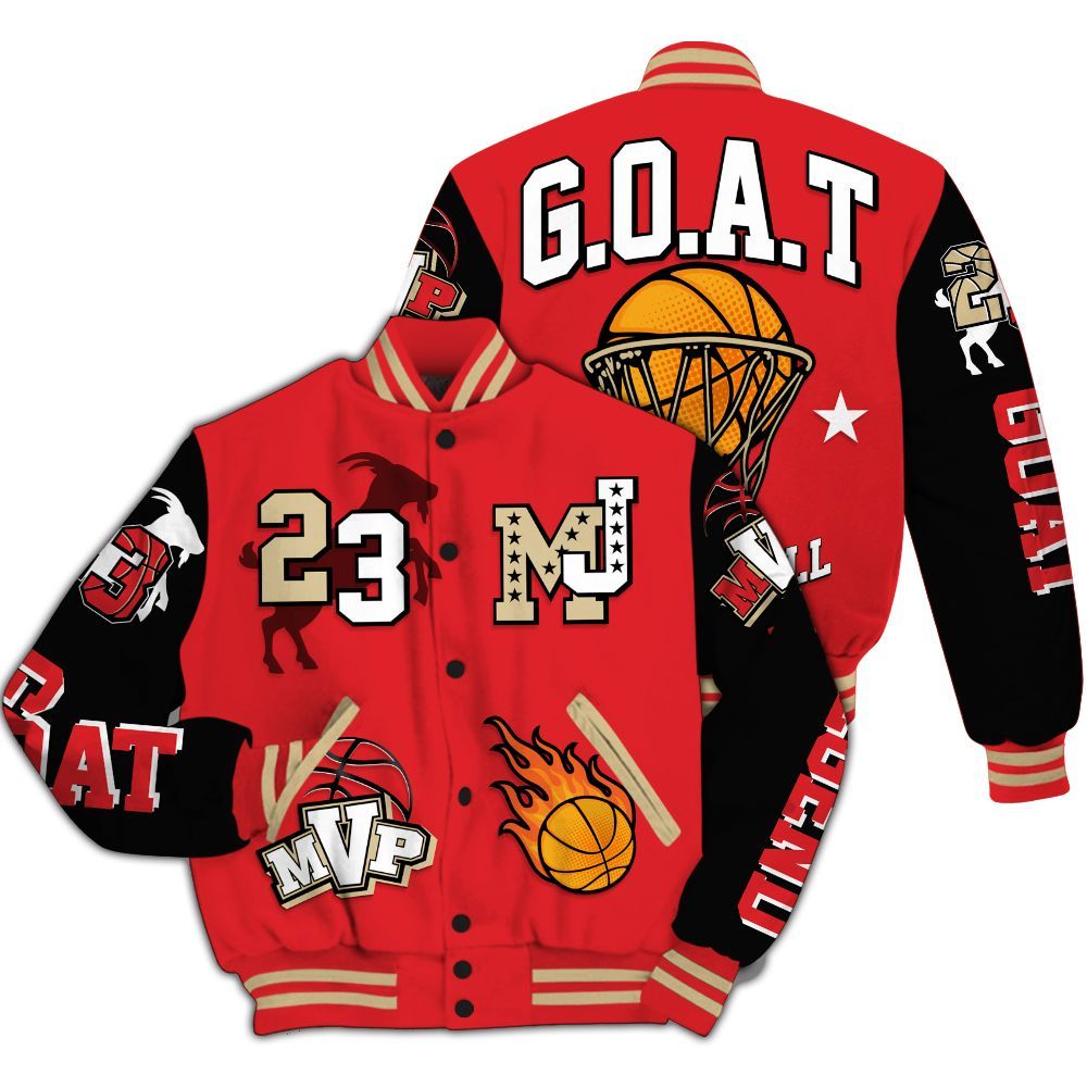 Varsity Jacket To Match Prime 93 Fire Red - 23 Goat MVP Basketball All Over Print