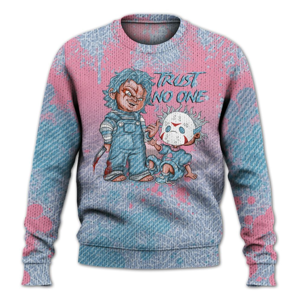 Sweater To Match Denim Pink Glow 3s - Trust No One Scary Graphic