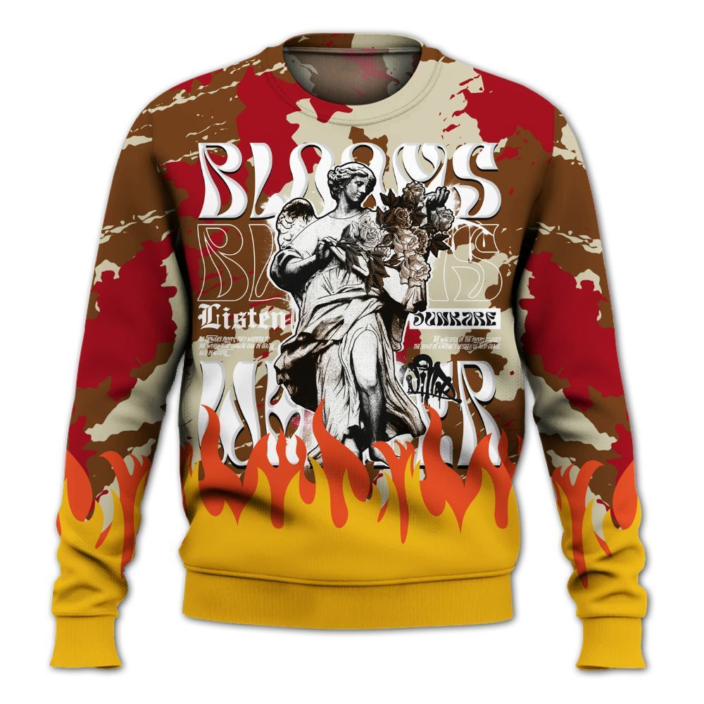 Sweatshirt To Match Archaeo Brown 5s - Blooms Whisper Retro All Over Print