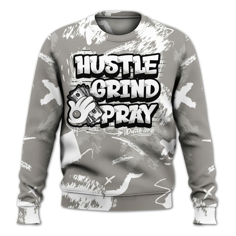 Sweatshirt To Match Cool Grey 9s - Hustle Grind Pray Retro All Over Print