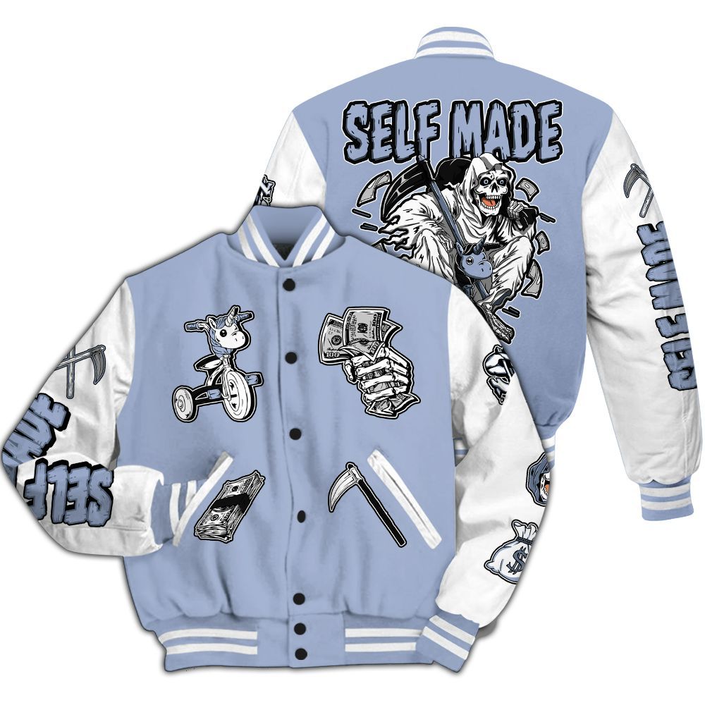 Varsity Jacket To Match Retro Blue Grey 13s - Self Make Skeleton All Over Print