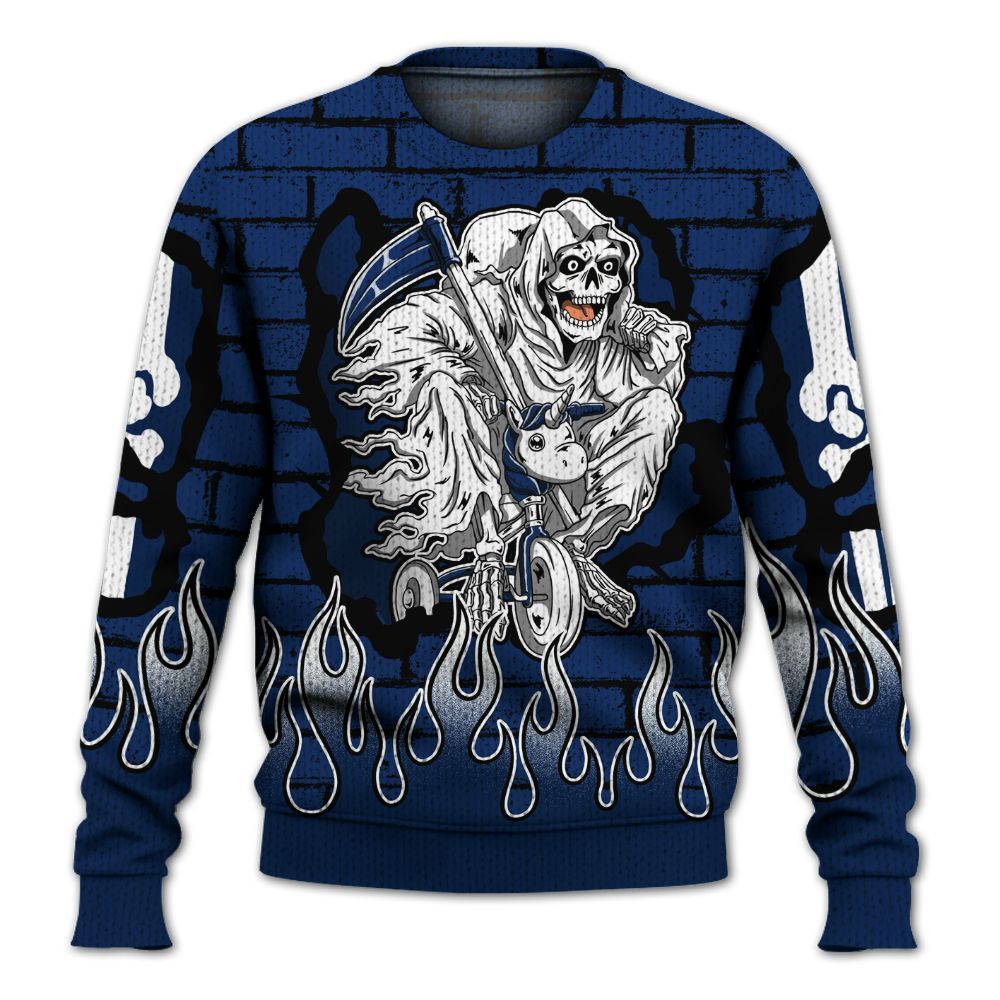 Knitted Sweater To Match High OG Deep Royal Blue 1s - Self Make Skeleton Crashed