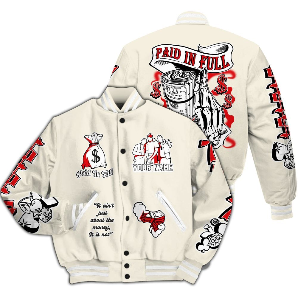 Varsity Jacket To Match Low OG Sail 1s - Paid In Full Baseball Varsity Jacket Custom Name All Over Print