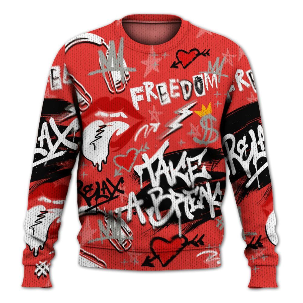 Knitted Sweater To Match Vomero 5 Bright Crimson - Take Break Freedom Graffiti Streetwear