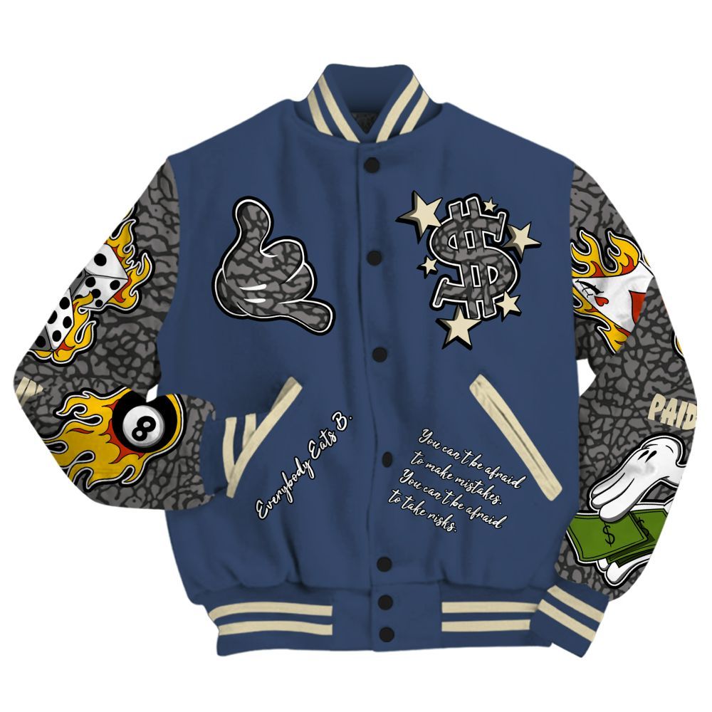 Varsity Jacket To Match Diffused Blue 3s Shirt, Funny Everybody Paid In Full Graphic All Over Print