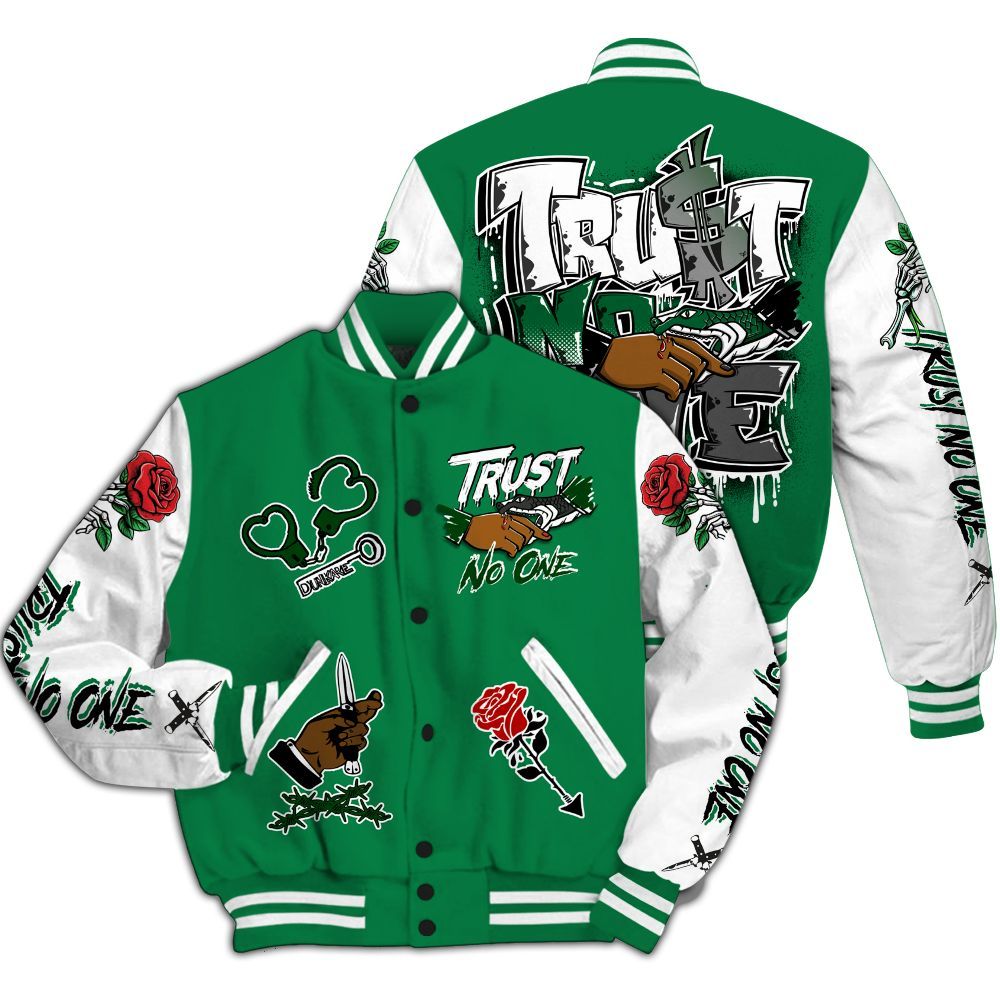Varsity Jacket To Match Pine Green 13s - Trust No One Dripping All Over Print