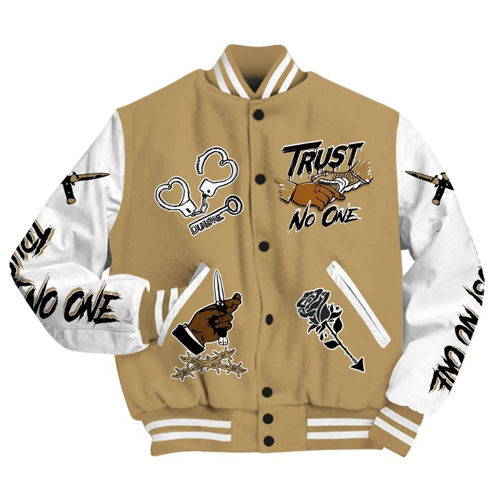 Varsity Jacket To Match High OG Black Metallic Gold 1s - Trust No One Dripping All Over Print