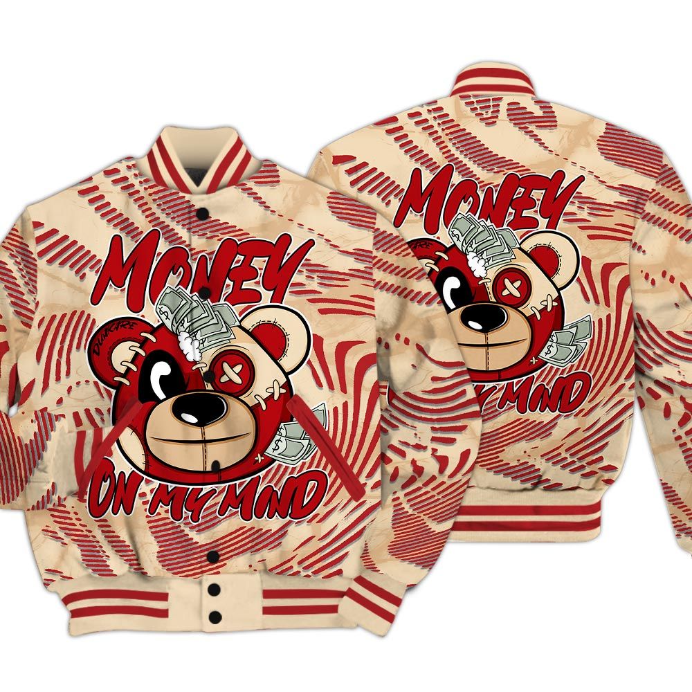 Varsity Jacket To Match Dunk Low Strawberry Waffle - Money On My Mind Bear Fume Varsity Jacket Unisex