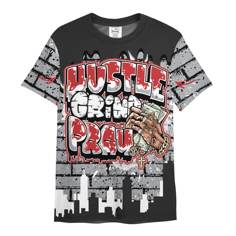Shirt To Match White Cement 4s - Hustles Grind Pray Drip All Over Print