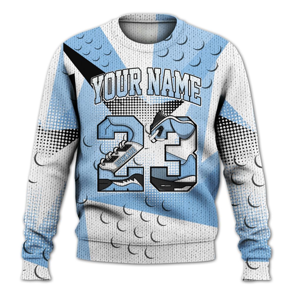 Knitted Sweater To Match High University Blue 1s - Poly Custom Name Number 23 5s