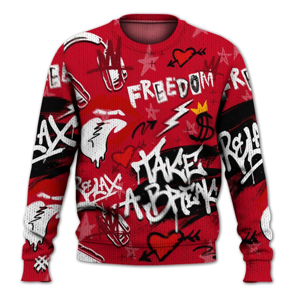 Knitted Sweater To Match Cortez GS Valentine's Day - Take Break Freedom Graffiti Streetwear