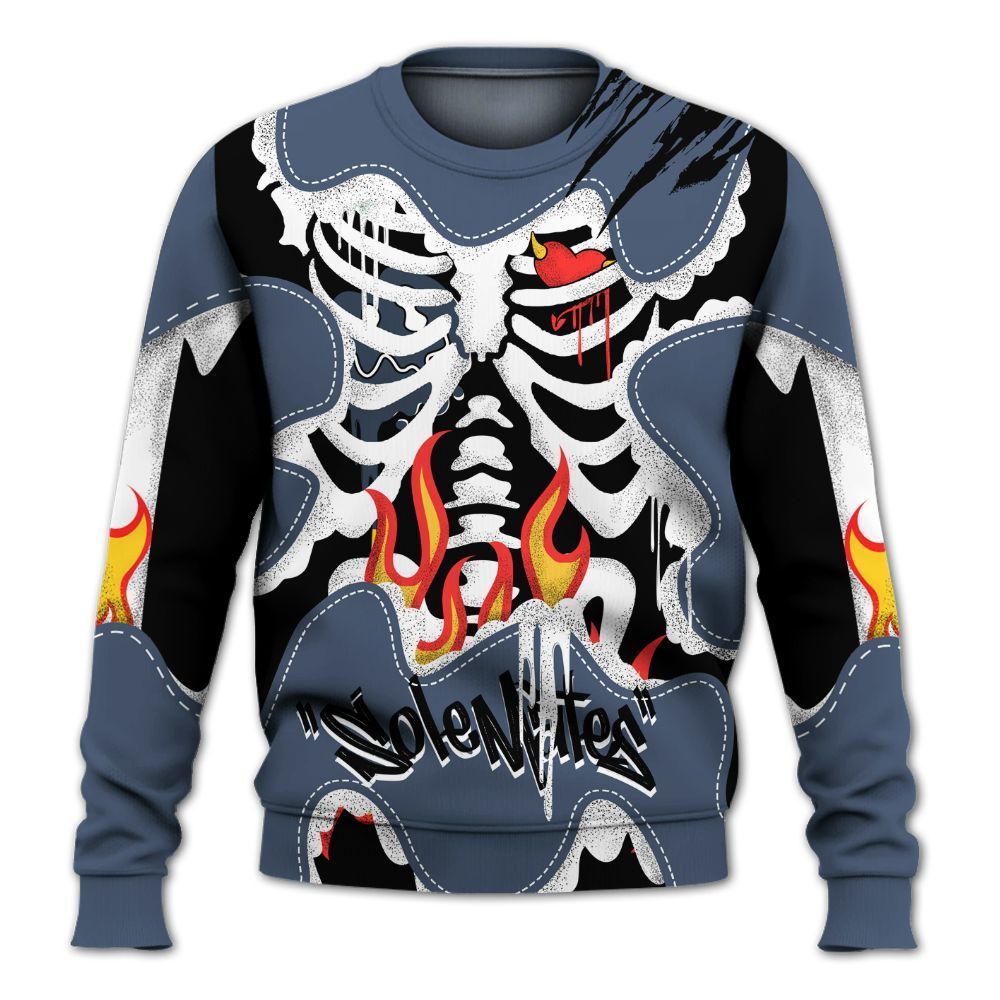 Sweatshirt To Match Low Diffused Blue 11s - Skeleton Burning Heart Drip All Over Print
