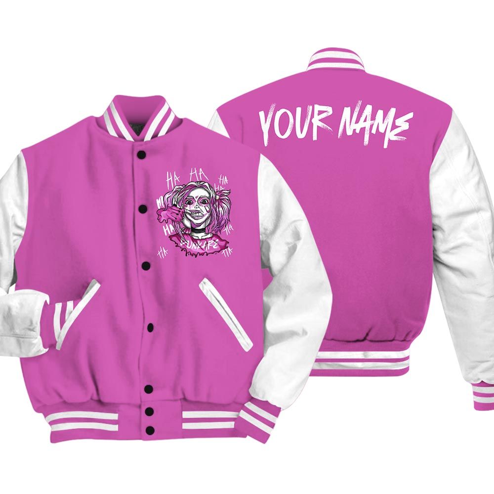 Varsity Jacket To Match Varsity Streetwear Custom Name Bad Girl HAHA, Hyper Violet 4s T-Shirt, Sneaker Hyper Violet 4s Baseball Varsity Jacket 1604 NCT