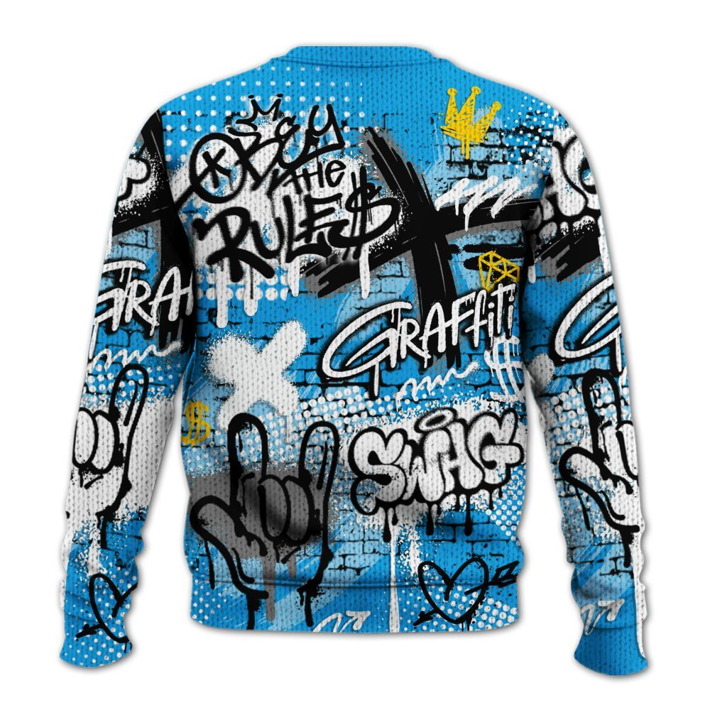 Knitted Sweater To Match Black University Blue 2022 13s - True It Real Graffiti Streetwear