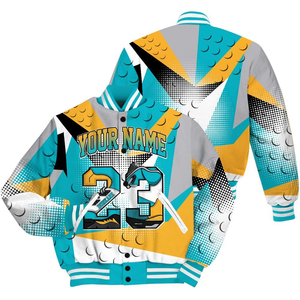Varsity Jacket To Match Retro Aqua 5s Shirt, Poly Custom Name Number 23 5s All Over Print