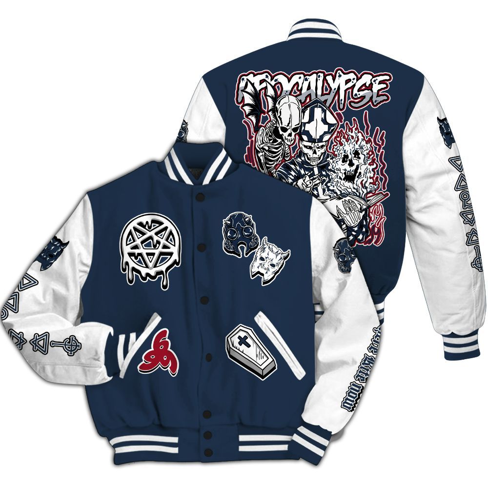 Varsity Jacket To Match White Midnight Navy 6s - Apocalypse Skeleton All Over Print