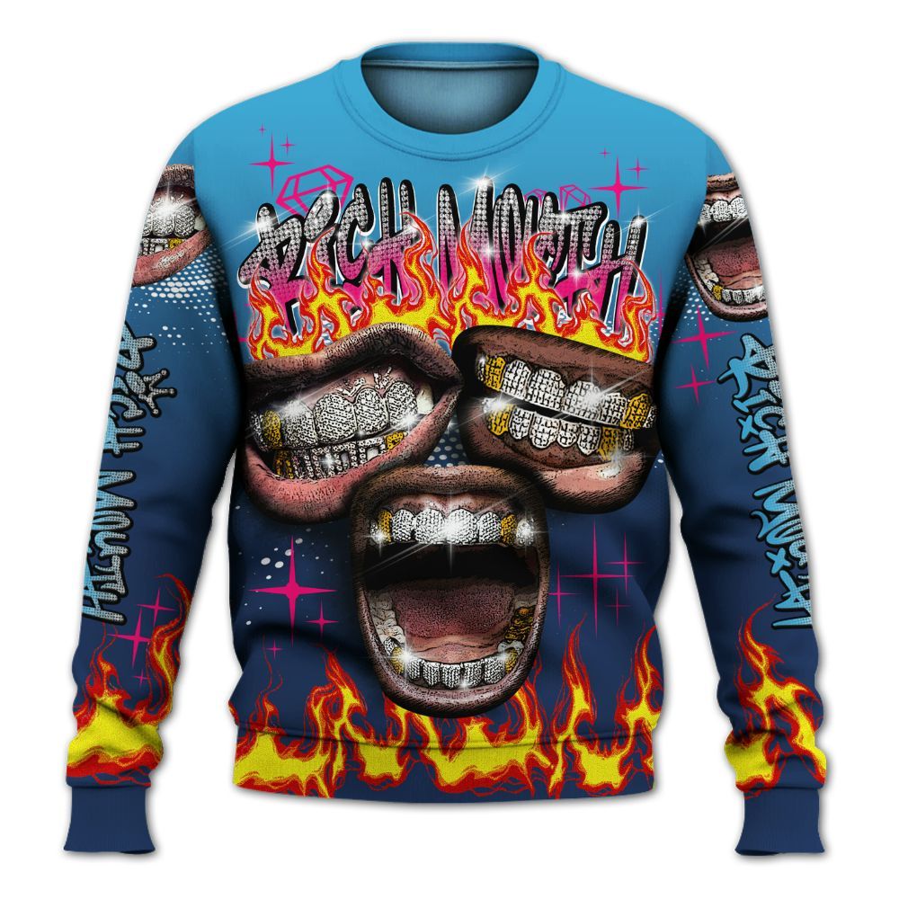 Sweatshirt To Match Air Max 180 University Blue - Rich Mouth Fire Rap Retro 90s All Over Print
