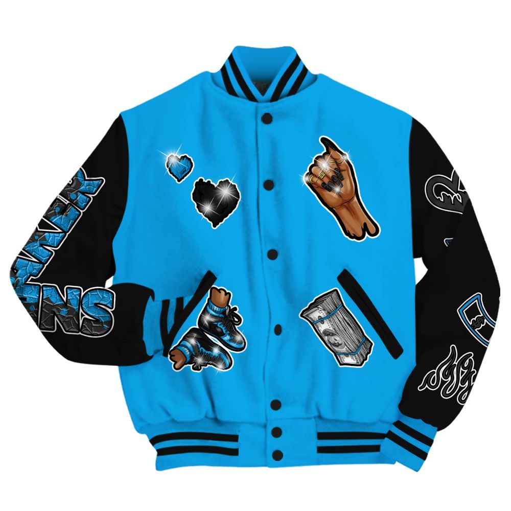 Varsity Jacket To Match Black University Blue 2022 13s - Sneakerz Girlz All Over Print