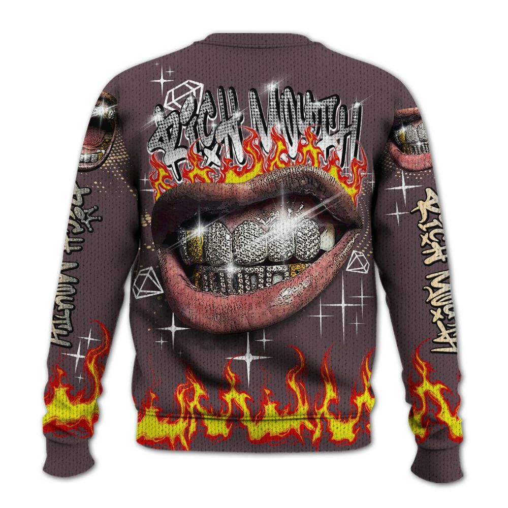Knitted Sweater To Match AMM Black 3s - Rich Mouth Fire Rap Retro 90s