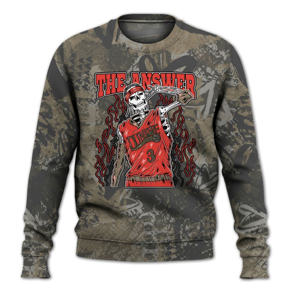 Sweatshirt To Match Olive 9s - Allen Answer Skeleton Heart All Over Print