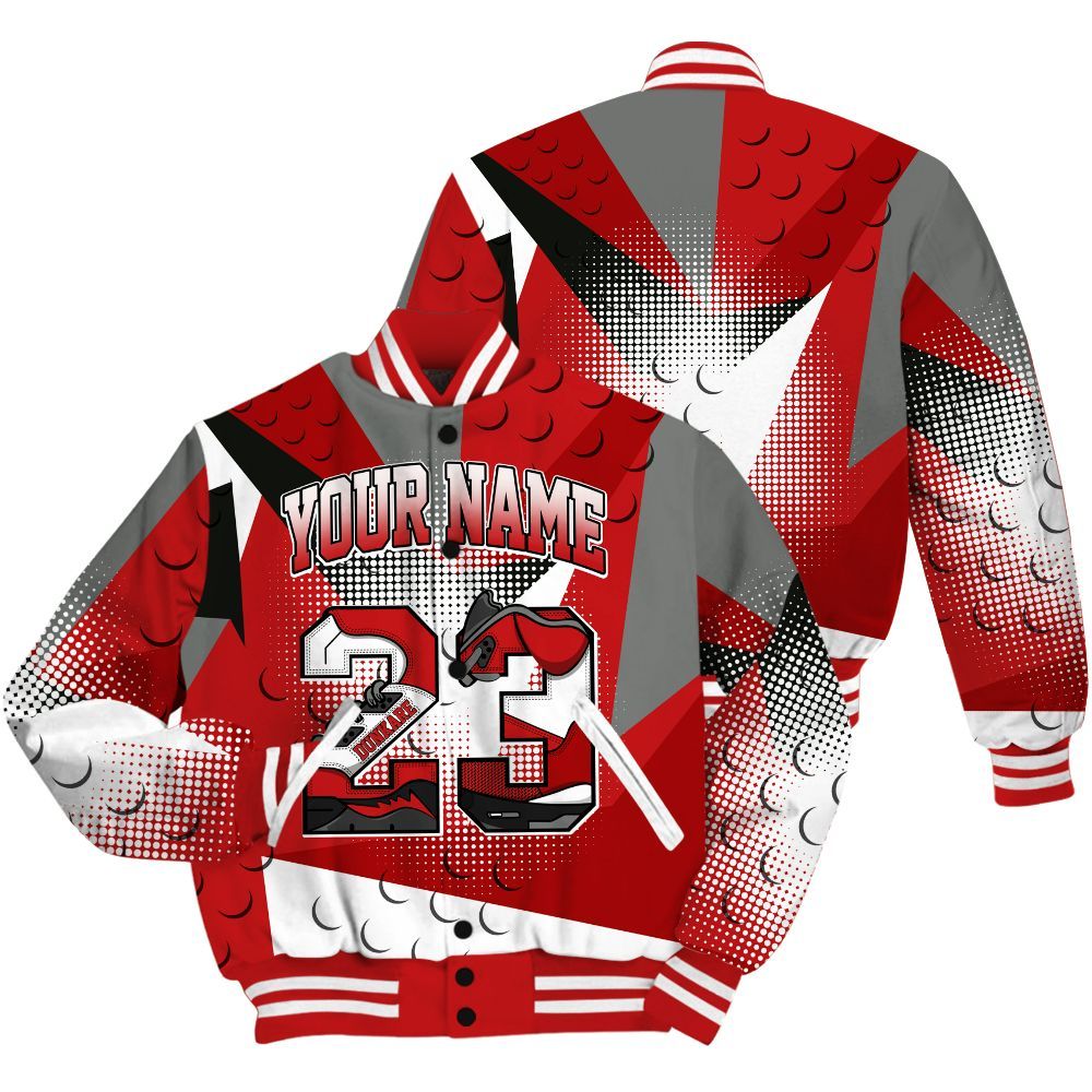 Varsity Jacket To Match Bred Reimagined 4s Shirt, Poly Custom Name Number 23 5s All Over Print