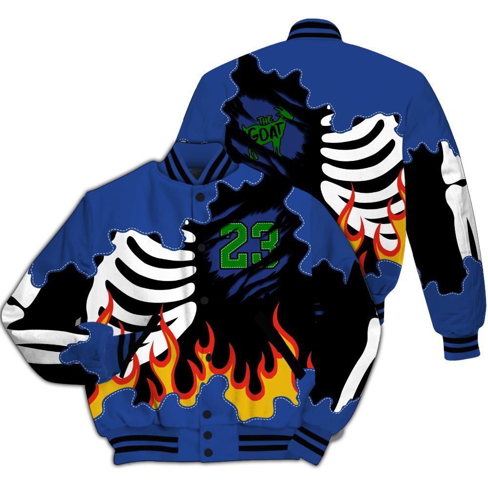 Varsity Jacket To Match Retro Hyper Royal 13s - Burning Skeleton 23 G.O.A.T All Over Print