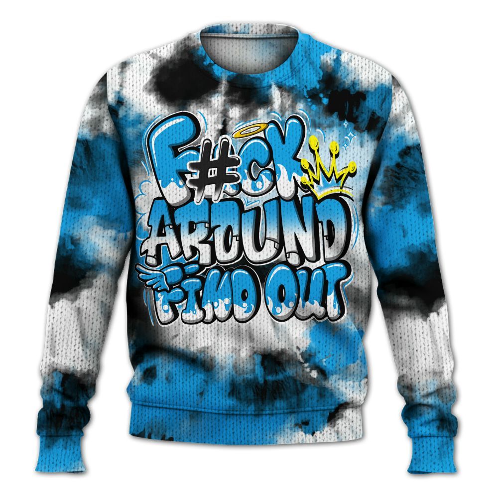 Knitted Sweater To Match Black University Blue 2022 13s - Tie Dye FK Around Find Out