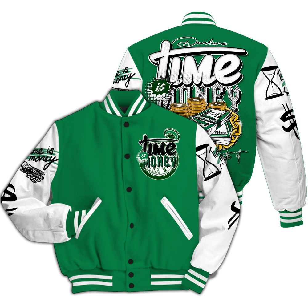 Varsity Jacket To Match Pine Green 13s - Time Is Money All Over Print