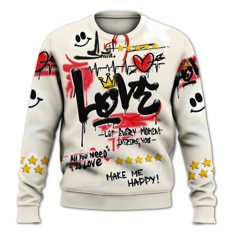 Sweatshirt To Match Low OG Sail 1s - Happy Love Beats Graffiti Streetwear All Over Print