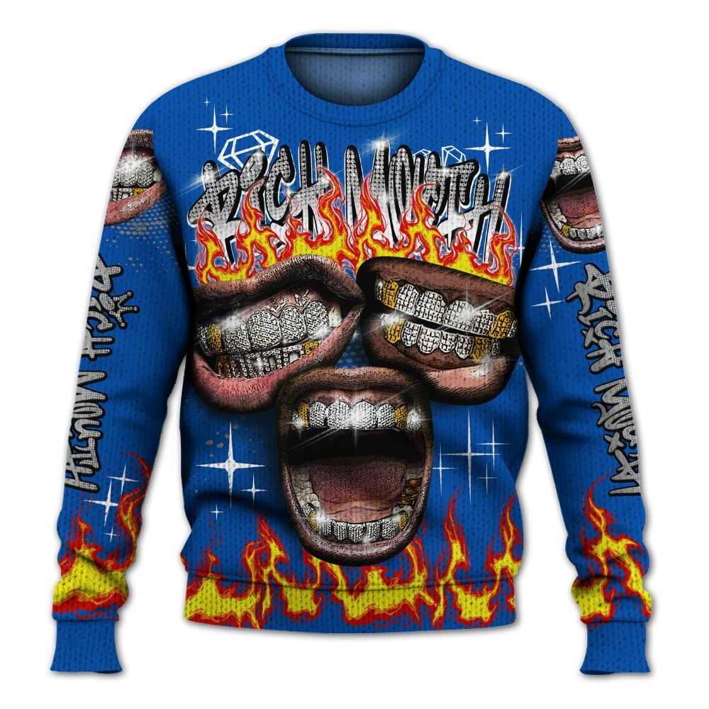 Knitted Sweater To Match Racer Blue 5s - Rich Mouth Fire Rap Retro 90s