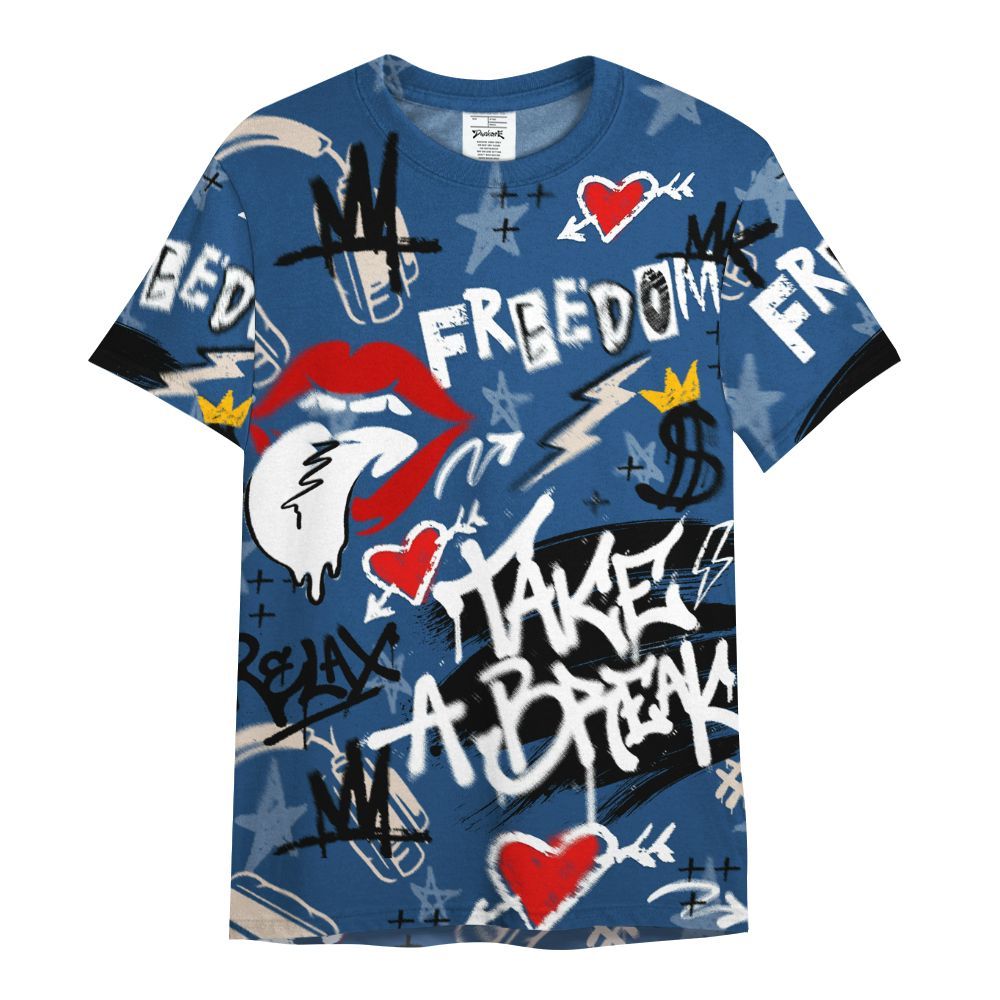 Shirt To Match High OG Midnight Navy 1s - Take Break Freedom Graffiti Streetwear All Over Print