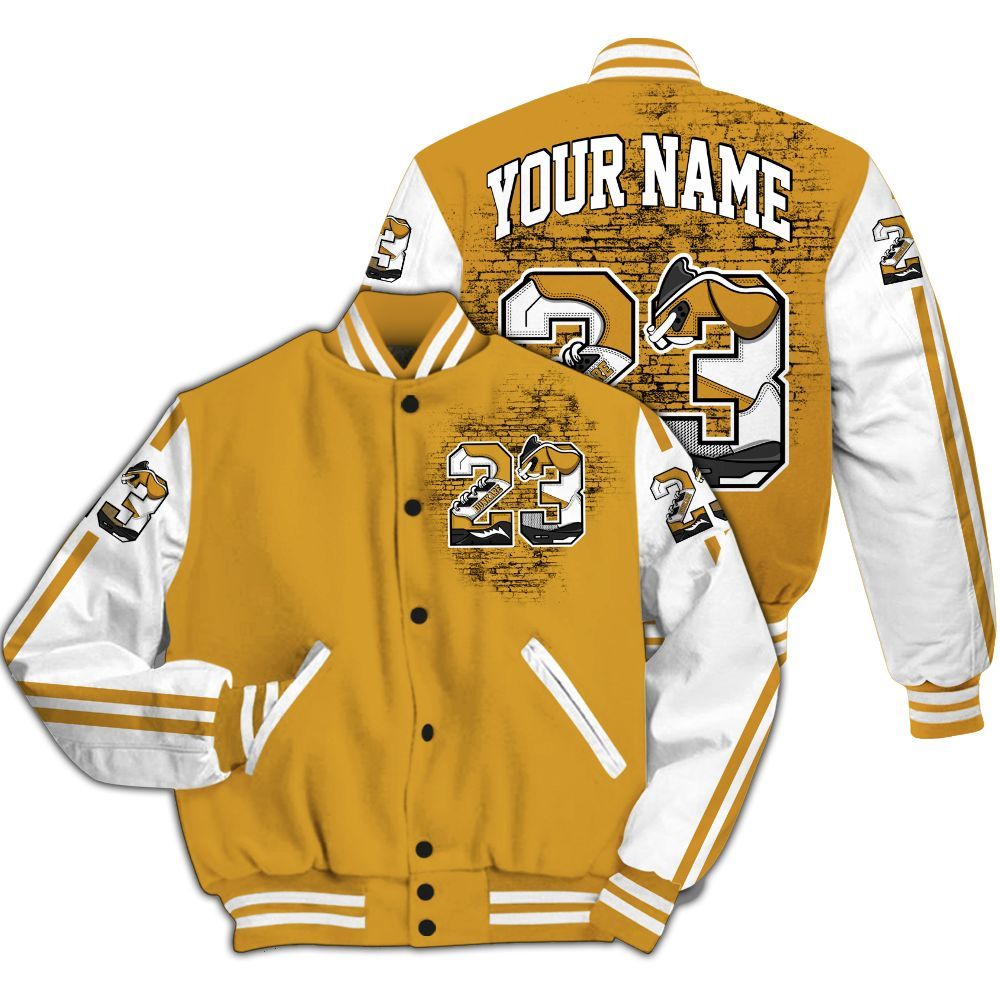 Varsity Jacket To Match Dunk Low Wheat Pale Ivory - Custom Name Number 23 5s All Over Print