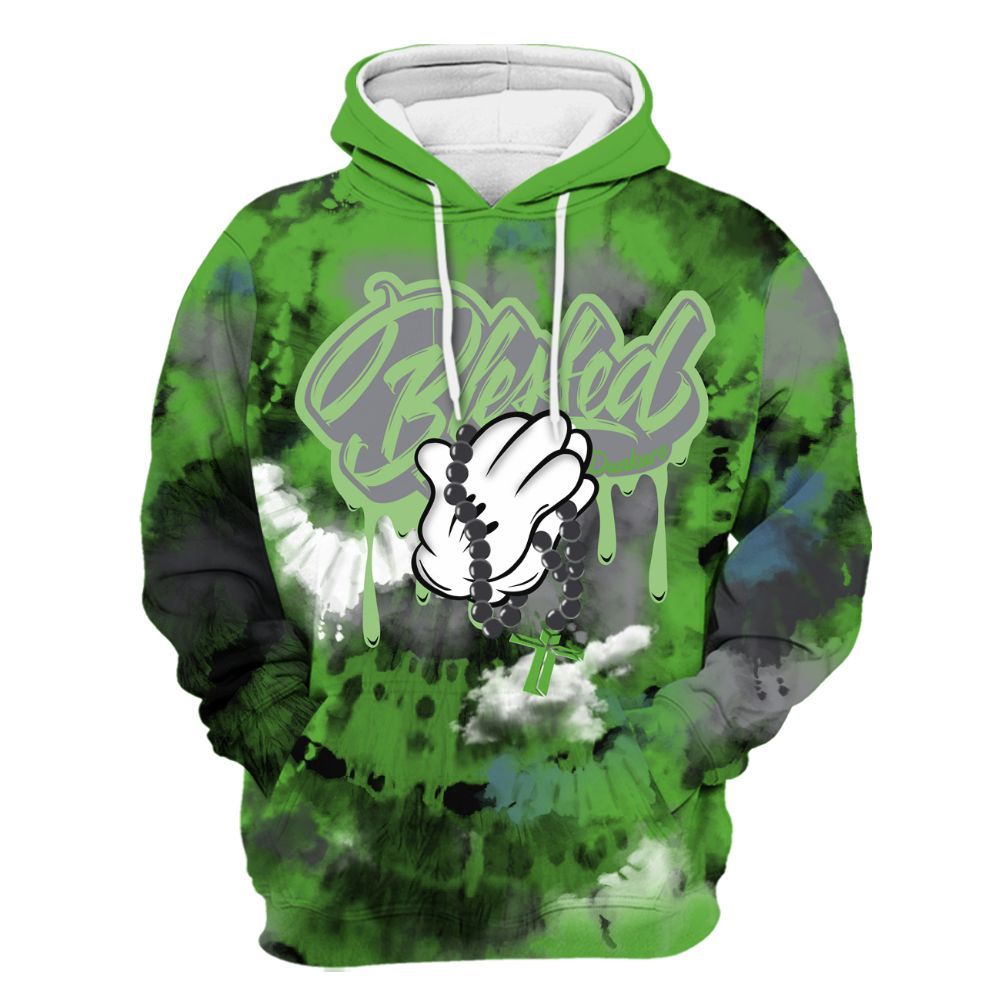 Hoodie To Match Retro Green Bean 5s - God Blessed Tie Dye All Over Print