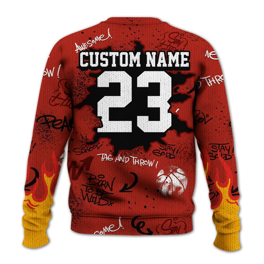 Knitted Sweater To Match SP Firewood Orange 4s - Number 23 Basketball Bear Custom Name