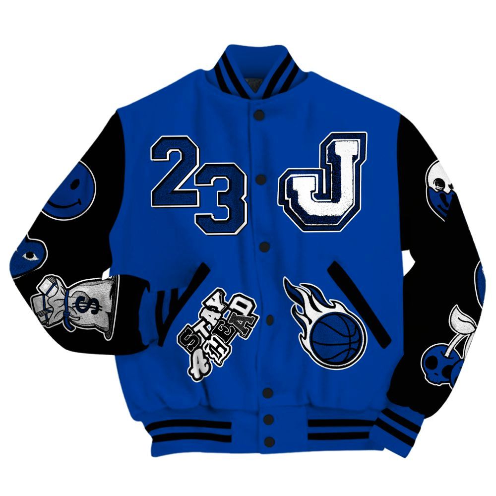 Varsity Jacket To Match Hyper Royal 12s - Hustles Money Number 23 All Over Print